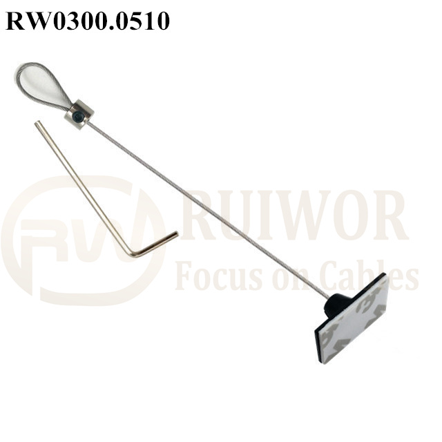 Wholesale Price Security Loop Cable -
 RW0300.0510 Security Cable with Adjustalbe Lasso Loop by Small Lock & Allen Key and 25X15mm Rectangular Adhesive ABS Plate – Ruiwor