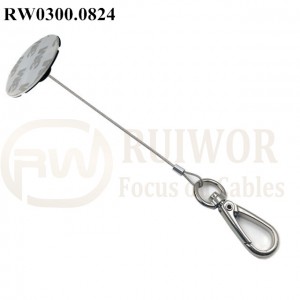 Manufacturer for Retractable Security Tether Cable -
 RW0300.0824 Security Cable with Diameter 38mm Circular Sticky Flexible ABS Plate and Key Hook – Ruiwor