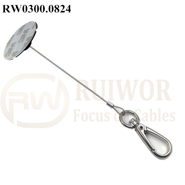 RW0300.0824 Security Cable with Diameter 38mm Circular Sticky Flexible ABS Plate and Key Hook
