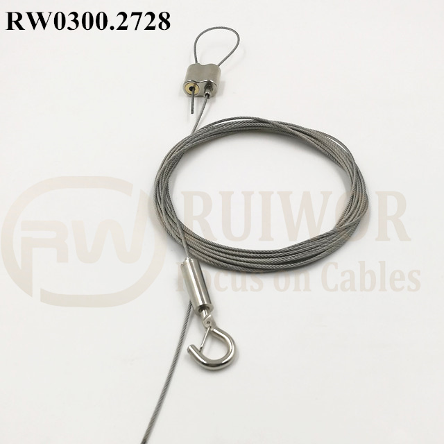 Factory Cheap Hot Display Security Cable -
 RW0300.2728 Ceiling cable fixing with adjustable hook Kit includes screw-on ceiling fixing & one adjustable hook 5 meters cable – Ruiwor