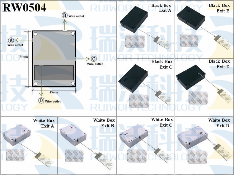 RW0504 Anti Theft Pull Box specifications (cable exit details, box size details)