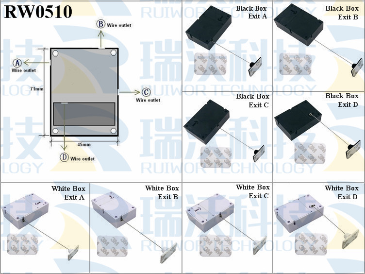 RW0510 Anti Theft Pull Box specifications (cable exit details, box size details)