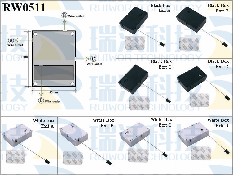 RW0511 Anti Theft Pull Box specifications (cable exit details, box size details)