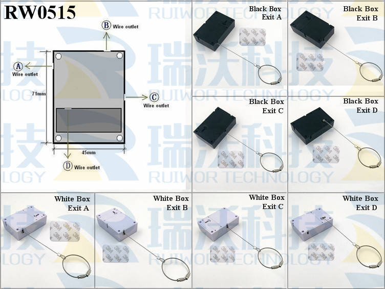 RW0515 Anti Theft Pull Box specifications (cable exit details, box size details)