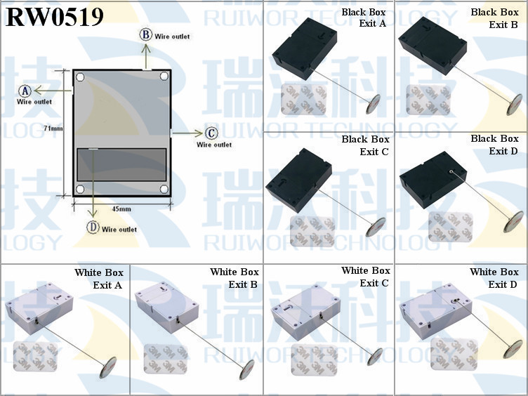 RW0519 Anti Theft Pull Box specifications (cable exit details, box size details)