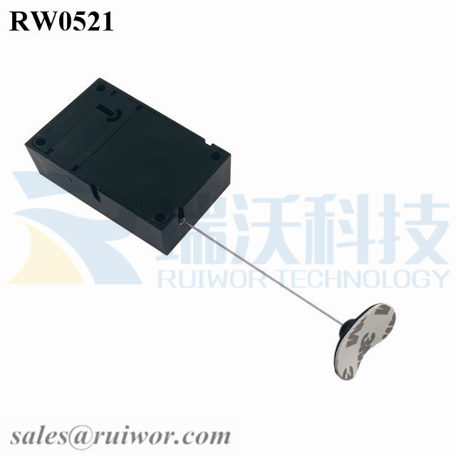 RW0521 Cuboid Anti Theft Pull Box with Retractable Cable and 33x19MM Oval Sticky Flexible Rubber Tips Cable End