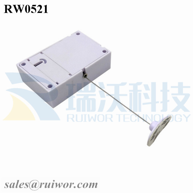 RW0521 Cuboid Anti Theft Pull Box with Retractable Cable and 33x19MM Oval Sticky Flexible Rubber Tips Cable End