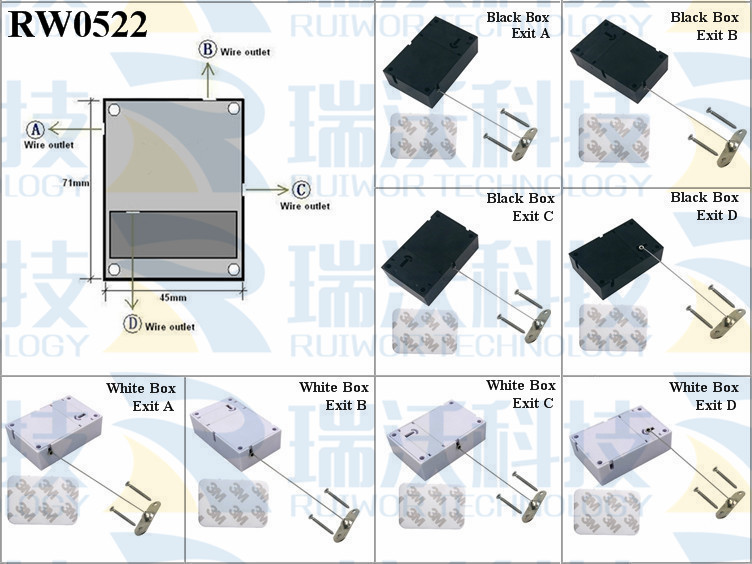 RW0522 Anti Theft Pull Box specifications (cable exit details, box size details)