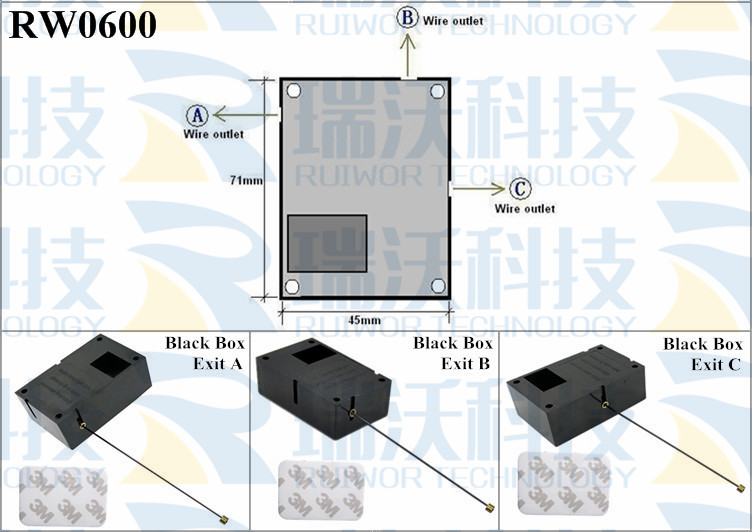 RW0600 Security Pull Box specifications (cable exit details, box size details)