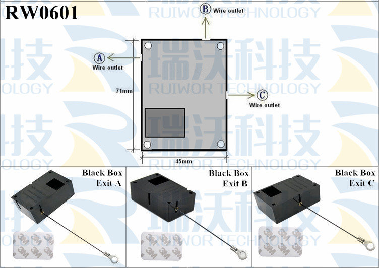 RW0601 Security Pull Box specifications (cable exit details, box size details)
