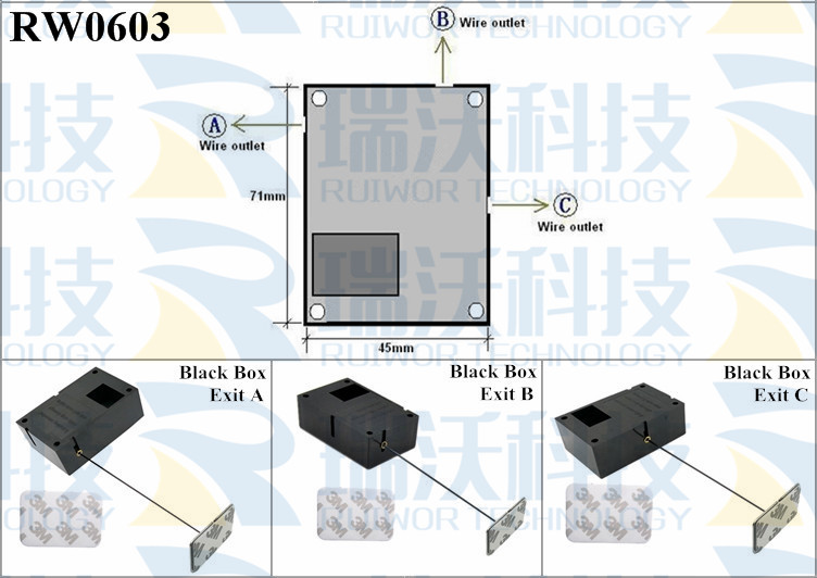 RW0603 Security Pull Box specifications (cable exit details, box size details)