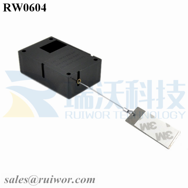RW0604 Cuboid Ratcheting Retractable Cable Plus Pause Function and 45X19mm Rectangular Sticky metal Plate