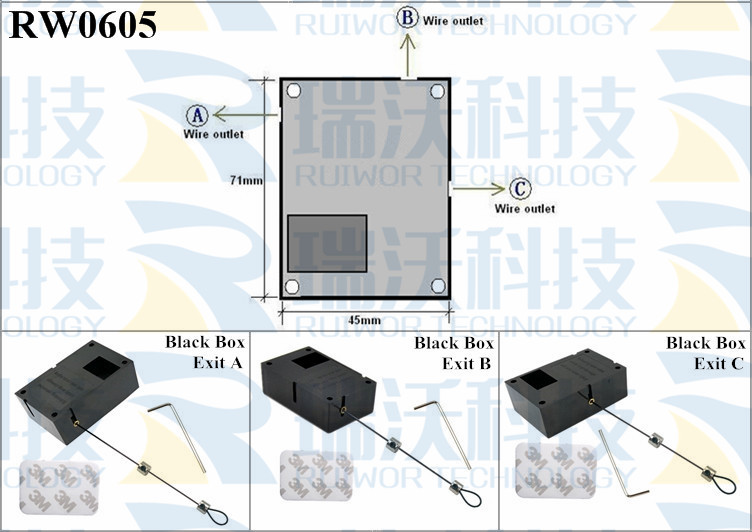 RW0605 Security Pull Box specifications (cable exit details, box size details)