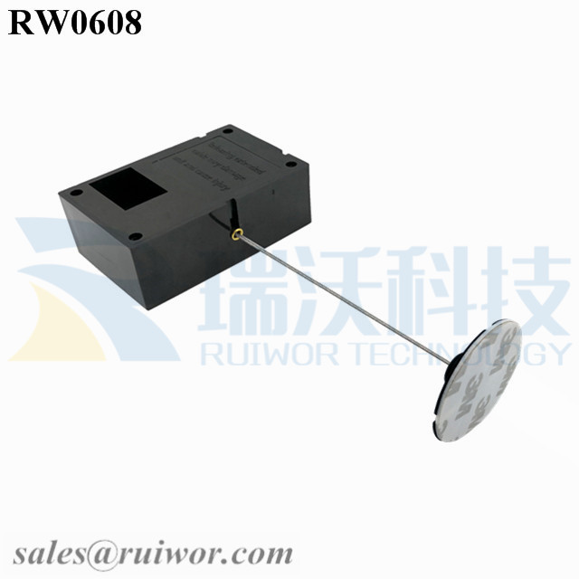RW0608 Cuboid Ratcheting Retractable Cable Plus Stop Function and 38mm Circular Sticky Flexible ABS Plate