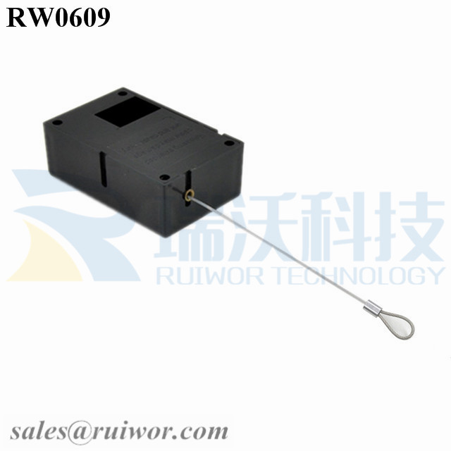 RW0609 Cuboid Ratcheting Retractable Cable Plus Pause Function Size Customizable Fixed Loop End for Retail Display Protection Featured Image