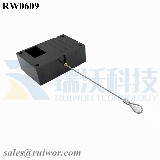 RW0609 Cuboid Ratcheting Retractable Cable Plus Pause Function Size Customizable Fixed Loop End for Retail Display Protection