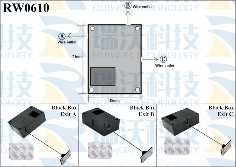 RW0610 Security Pull Box specifications (cable exit details, box size details)