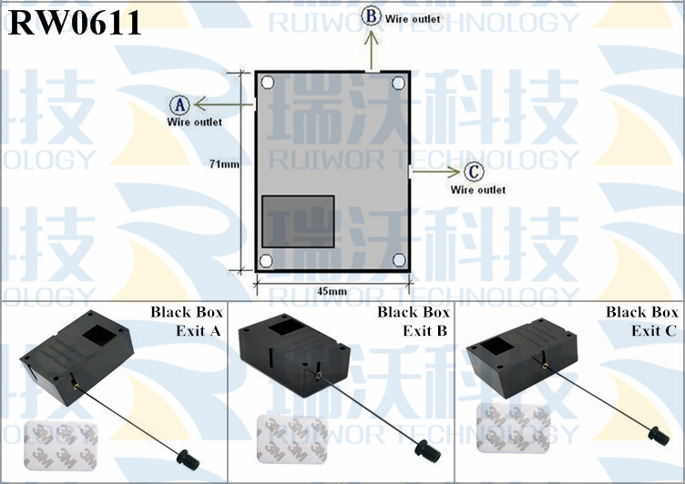 RW0611 Security Pull Box specifications (cable exit details, box size details)