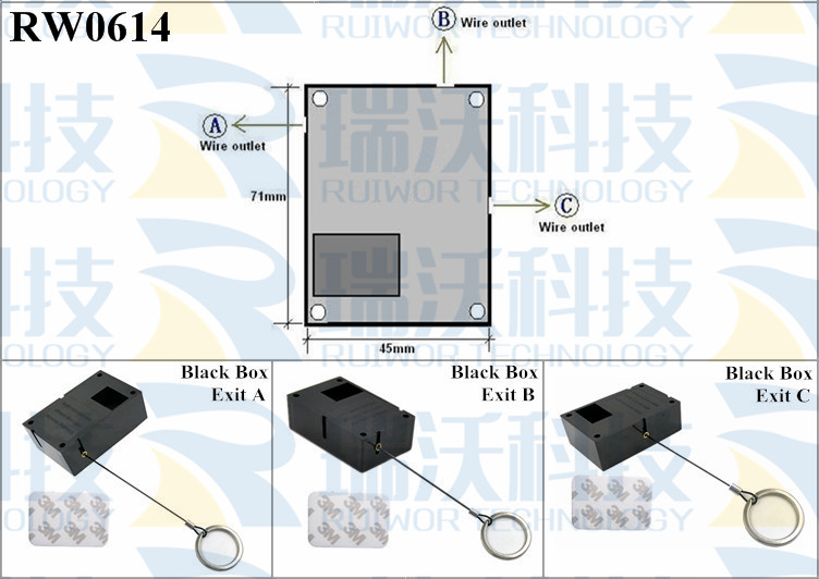 RW0614 Security Pull Box specifications (cable exit details, box size details)