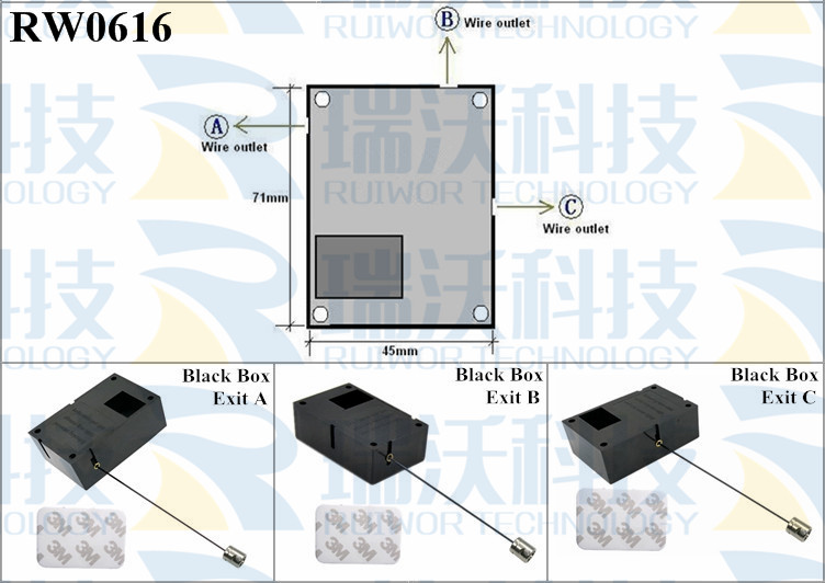 RW0616 Security Pull Box specifications (cable exit details, box size details)