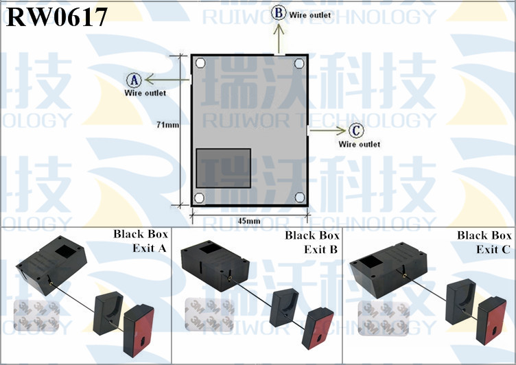 RW0617 Security Pull Box specifications (cable exit details, box size details)