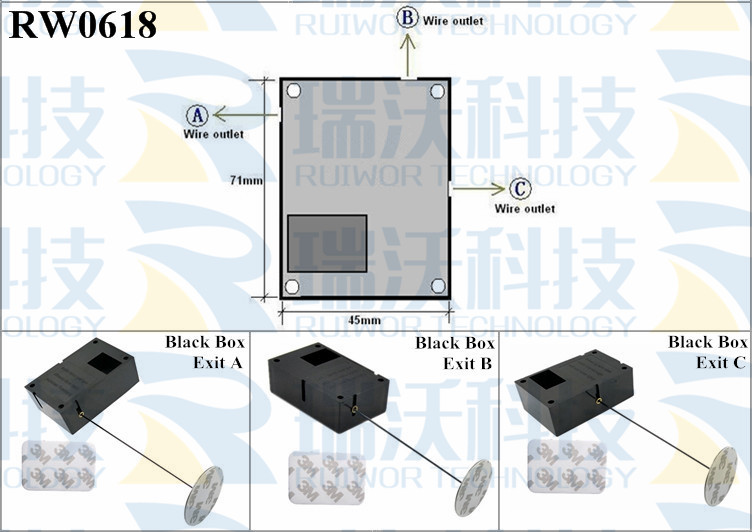 RW0618 Security Pull Box specifications (cable exit details, box size details)