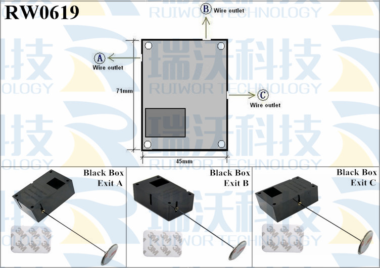 RW0619 Security Pull Box specifications (cable exit details, box size details)