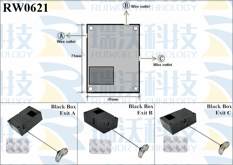 RW0621 Security Pull Box specifications (cable exit details, box size details)