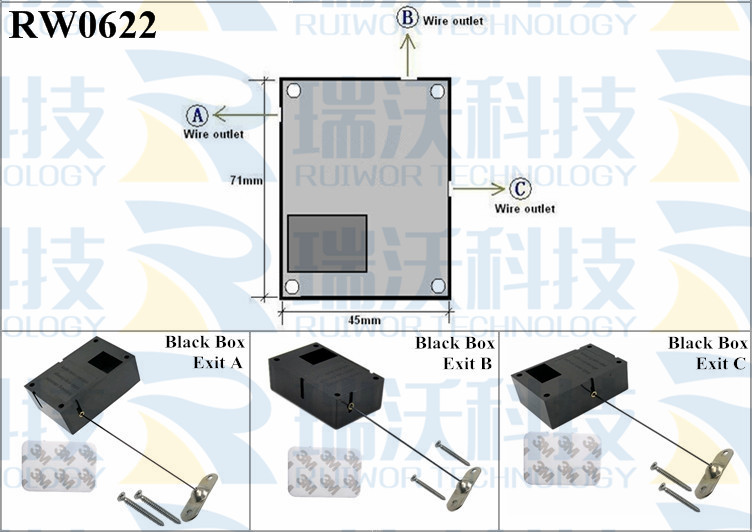 RW0622 Security Pull Box specifications (cable exit details, box size details)