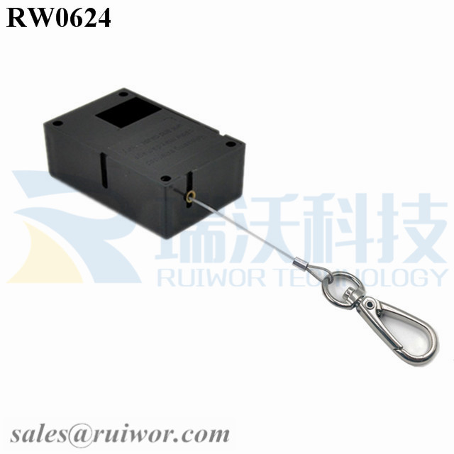 Renewable Design for Extendable Key Holder -
 RW0624 Cuboid Ratcheting Retractable Cable Plus Stop Function and Key Hook Wire Rope End as Tethered Mechanism – Ruiwor