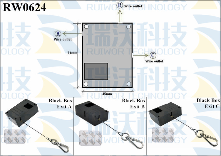 RW0624 Security Pull Box specifications (cable exit details, box size details)
