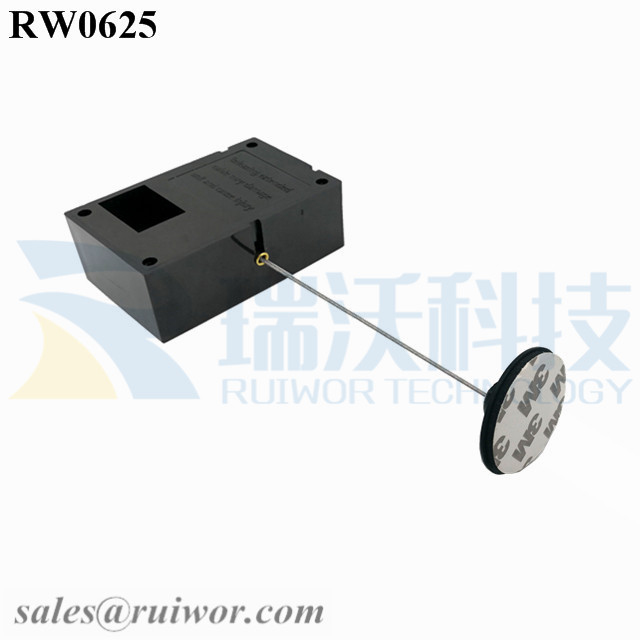 RW0625 Cuboid Ratcheting Retractable Cable Plus Pause Function and Dia 38mm Circular Adhesive Plastic Plate Connector