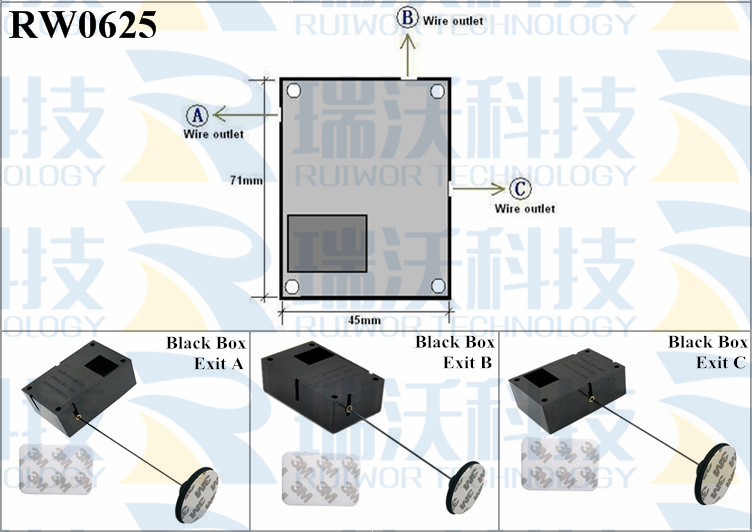 RW0625 Security Pull Box specifications (cable exit details, box size details)