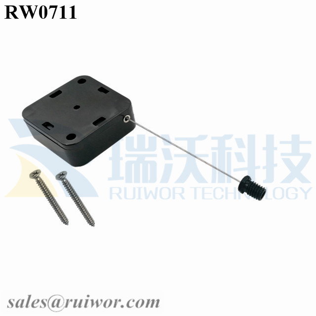 RW0711-Retractable-Cable-Mechanism-Black-Box-With-M6x8MM-or-M8x8MM-or-Customized-Flat-Head-Screw-Cable-End-Install-By-Screw