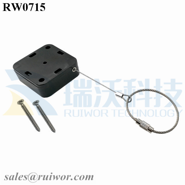 RW0715-Retractable-Cable-Mechanism-Black-Box-With-Size-Customizable-Wire-Rope-Ring-Catch-Install-By-Screw