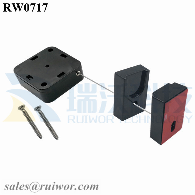 RW0717-Retractable-Cable-Mechanism-Black-Box-With-Rectangle-Magnetic-Clasps-Holder-End-Install-By-Screw