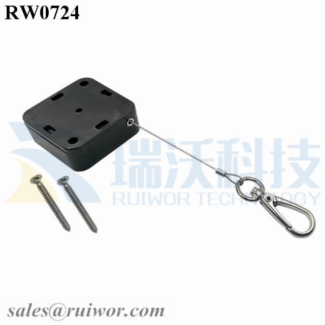 RW0724-Retractable-Cable-Mechanism-Black-Box-With-Key-Hook-Cable-End-Install-By-Screw