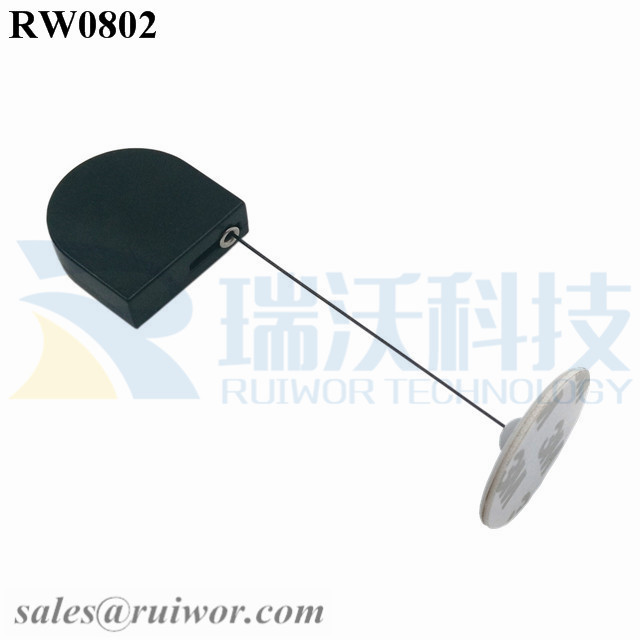 RW0802-Retractable-Tether-Black-Box-With-Diameter-30mm-Circular-Adhesive-ABS-Plate