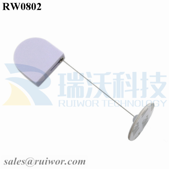 RW0802 D-shaped Mini Retractable Tether Plus Dia 30mm Circular Adhesive ABS Plate for Store Retail Security