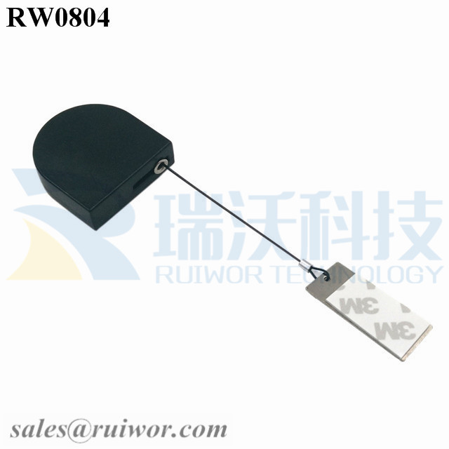 RW0804 D-shaped Micro Retractable Tether Plus 45X19mm Rectangular Sticky Metal Plate