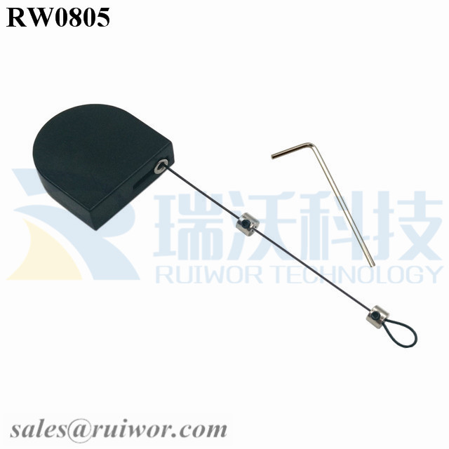 Fast delivery Retractable Badge Holder Nurse -
 RW0805 D-shaped Mini Retractable Tether Plus Adjustalbe Lasso Loop End by Small Lock and Allen Key – Ruiwor