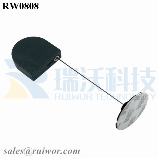 RW0808-Retractable-Tether-Black-Box-With-Diameter-38mm-Circular-Sticky-Flexible-ABS-Plate