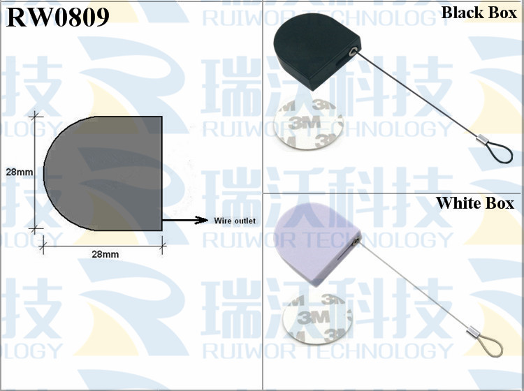 RW0809 Retractable Tether specifications (cable exit details, box size details)