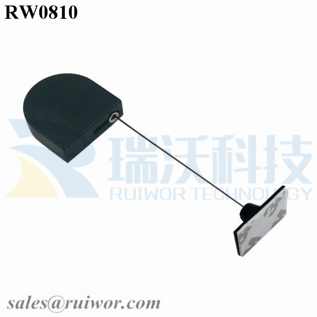 Manufacturer for Security Display Tether -
 RW0810 D-shaped Micro Retractable Tether Plus 25X15mm Rectangular Adhesive ABS Plate – Ruiwor