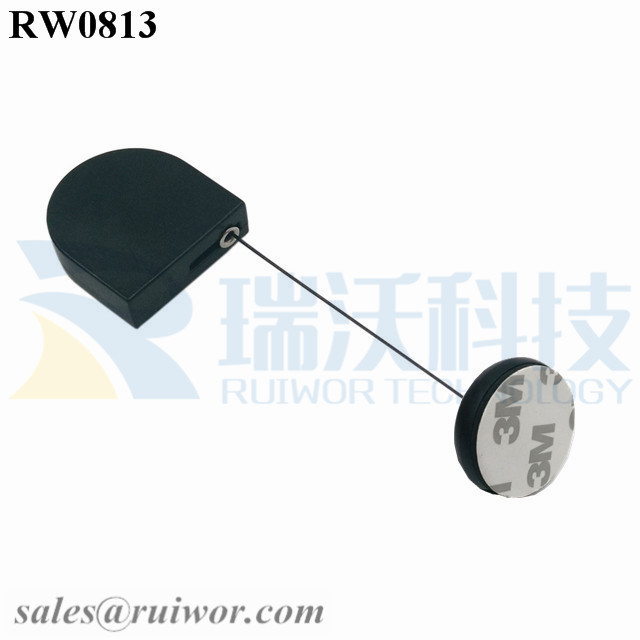 Factory source Retractable Hanging Plant Pulley -
 RW0813 D-shaped Small Retractable Tether Plus Dia 30MMx5.5MM Circular Adhesive ABS Block as Security Equipment  – Ruiwor