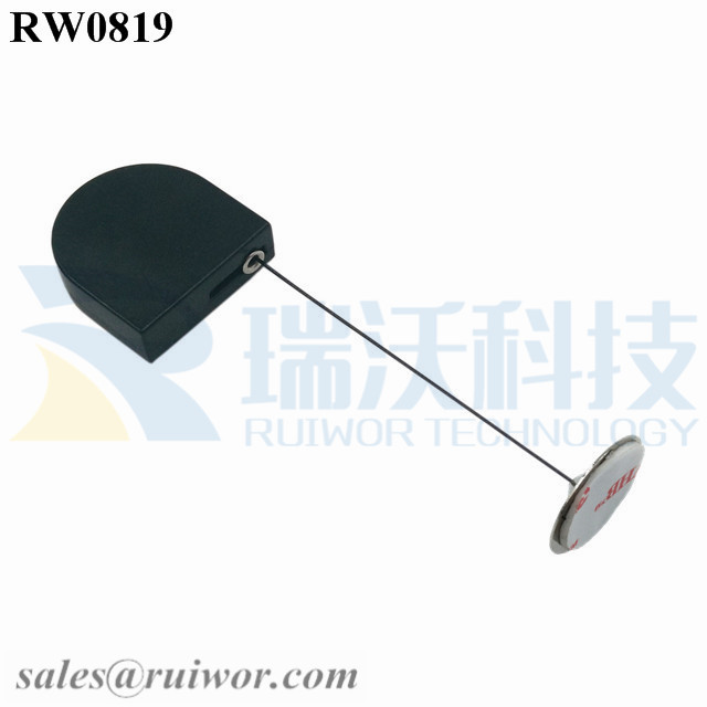RW0819-Retractable-Tether-Black-Box-With-Diameter-22mm-Circular-Sticky-Metal-Plate