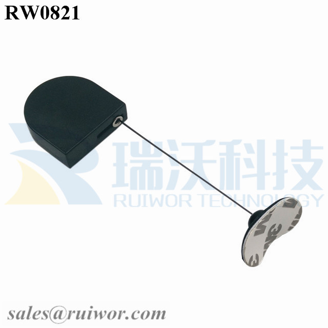RW0821-Retractable-Tether-Black-Box-With-33X19MM-Oval-Sticky-Flexible-Plate-Cable-End
