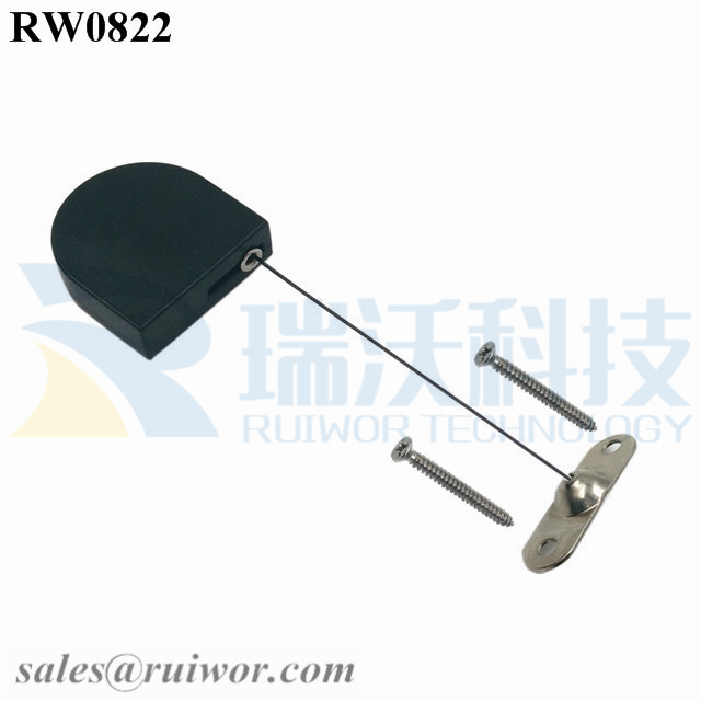 PriceList for Display Security Retractable Pull Box -
 RW0822 D-shaped Small Retractable Tether Plus Two Screw Perforated Oval Metal Plate Connector Installed by Screw – Ruiwor