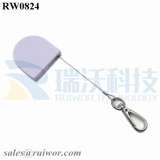 RW0824 D-shaped Small Retractable Tether Plus Key Hook Wire Rope End as Tethered Mechanism