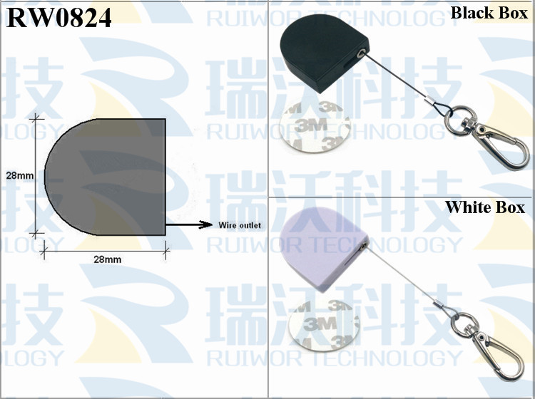 RW0824 Retractable Tether specifications (cable exit details, box size details)